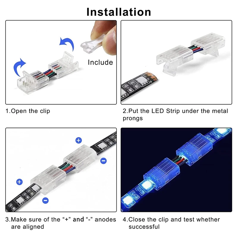 4-Pin RGB LED Light Strip Connectors, 0.39Inch Solderless Adapter Terminal Extension Connector For 5050 SMD 4 Conductor