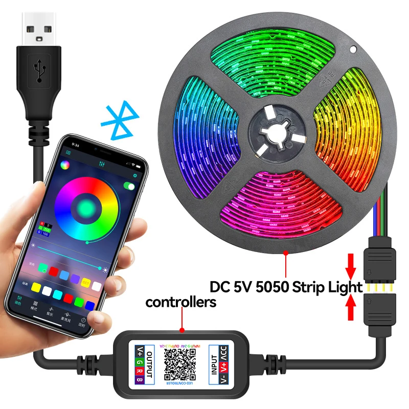 USB Mini Bluetooth Controller Compatible LED Strip Light DC5V 12V 5050 Tape Dimmer Controller