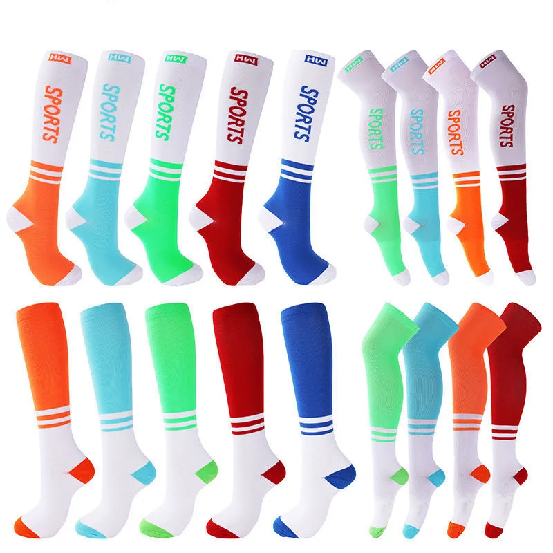 1 Pair Long Stockings Sports Bright Asymmetric English Words Sports High Length Compression Socks Pressure Slimming Yoga Socks