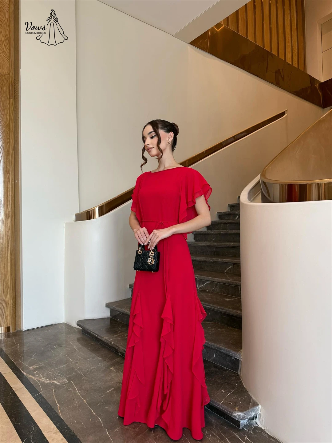 Vows Line A robes noires femme élégante femmes robes de soirée 2025 femme rouge en mousseline de soie sur mesure robes de bal multicouches