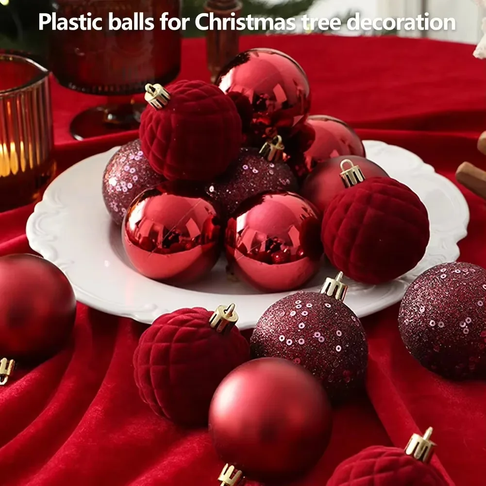 16pcs Christmas Tree Decorations Christmas Ball 6cm Creative Shatter Xmas Balls Flocked & Electroplated Ornaments for Home Party