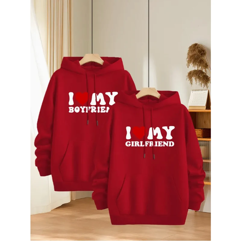 أطقم زوجين بأكمام طويلة للرجال أنا أحب صديقي هوديس Sweatpants يناسب النساء هوديي بلوزات و ركض عاشق مجموعات #6