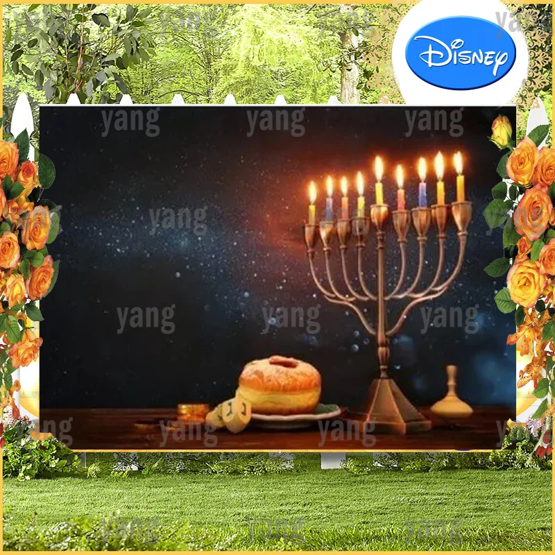 Happy Hanukkah Backdrop Photocall Menorah Candelabra Custom Candle Wood Dreidel Wine Jewish Holiday Family Glitter Background