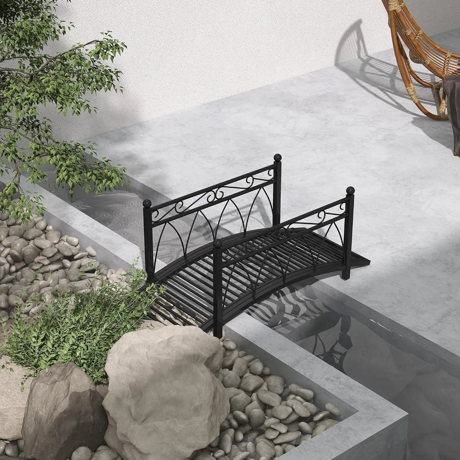 3.3' Metal Arch Zen Garden Bridge Decorative Footbridge, Black, Customized