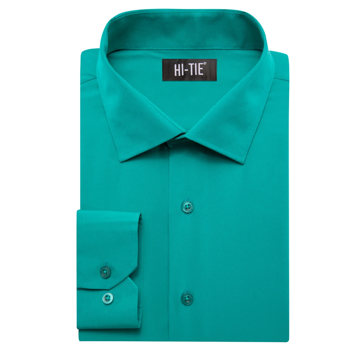 Hi-Tie Turquoise Mens Shirts Solid Long Sleeves Turndown Collar Wedding Shirt Pink Purple Beige Blue Red Orange Black Grey