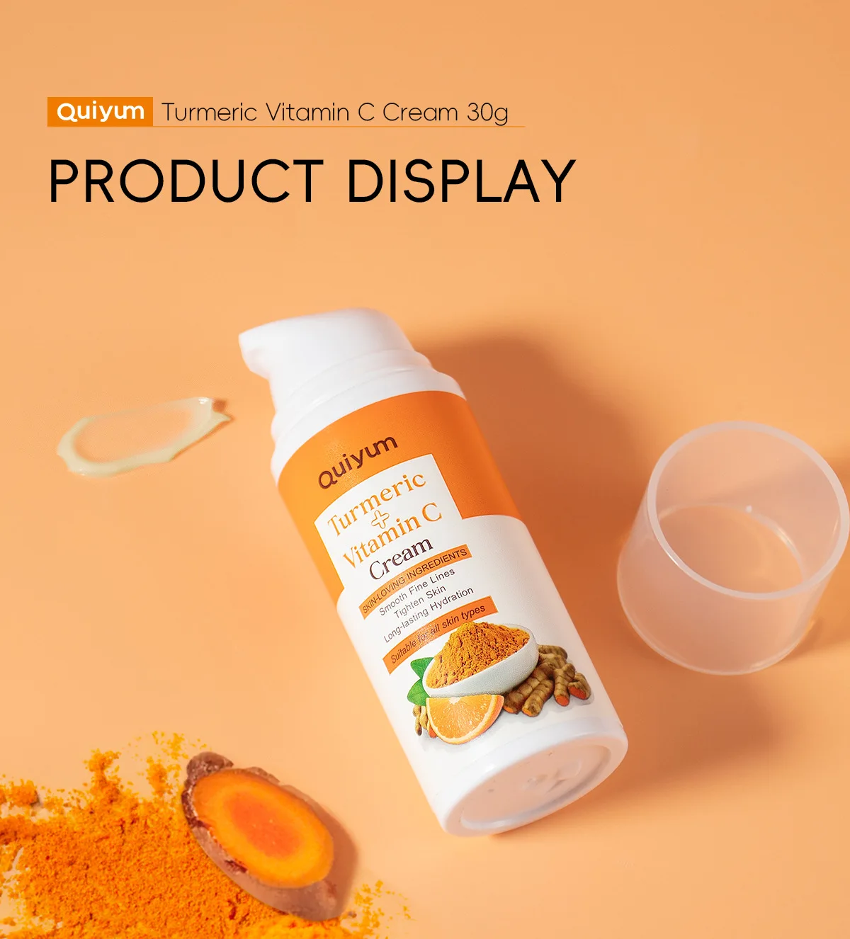 QUIYUM Turmeric Vitamin C Face Cream 30g, Brightening Antioxidant Moisturizer for All Skin Types Hydrating Daily Skin Care
