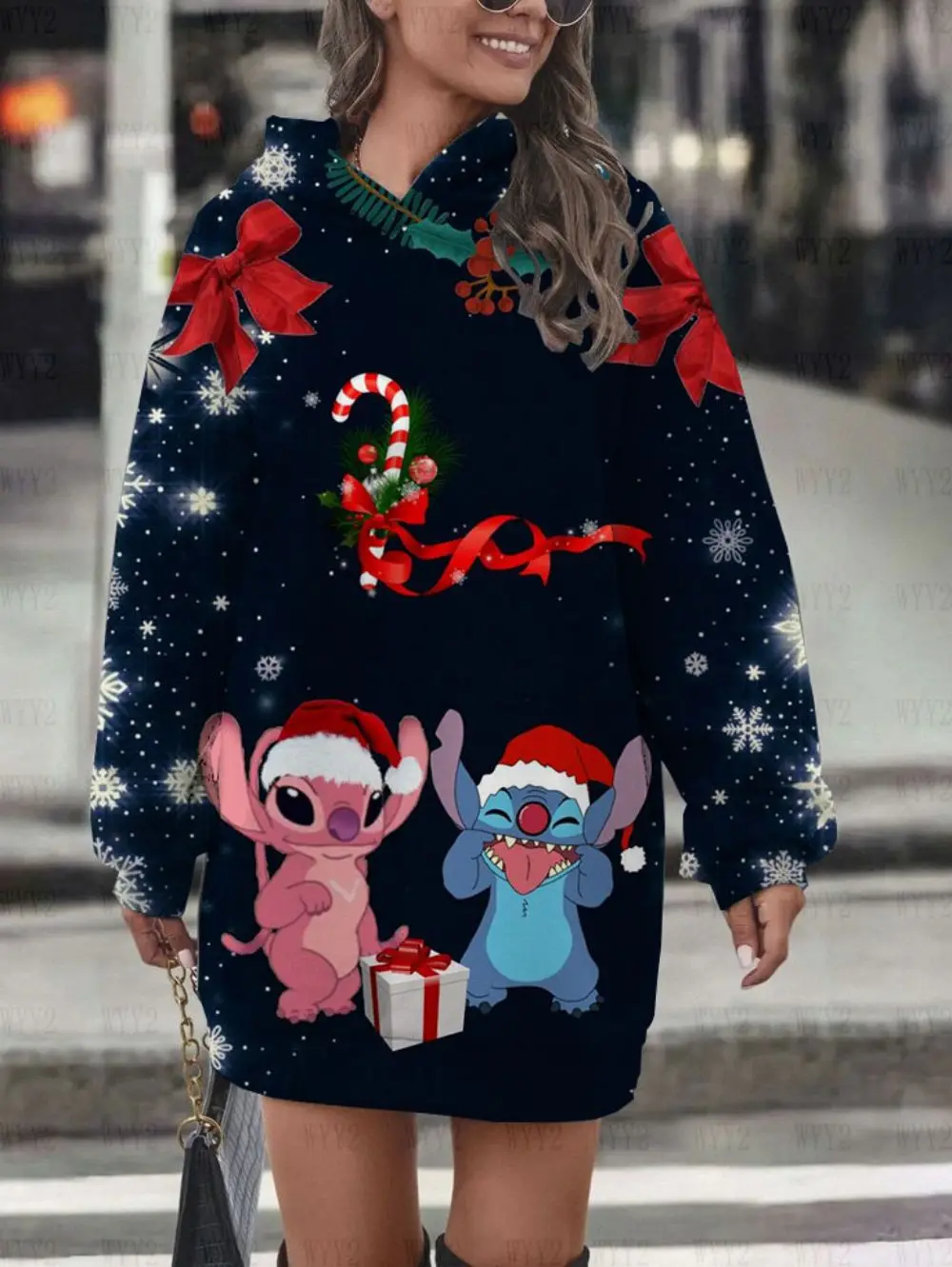 

Outerwear All-match Hoodies Dresses Warm Autumn and Winter Hoodies Women's College Simple Disney Stitch Cute Cartoon Pattern
