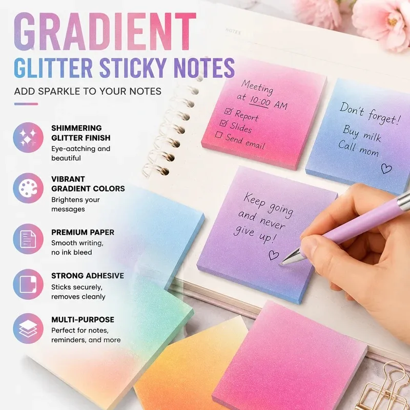 1-10Bags Pearl Frosted Transparent Sticky Notes Strong Adhesive Quick Dry Not Smudge Gradient Memo Pad for Back To School Office