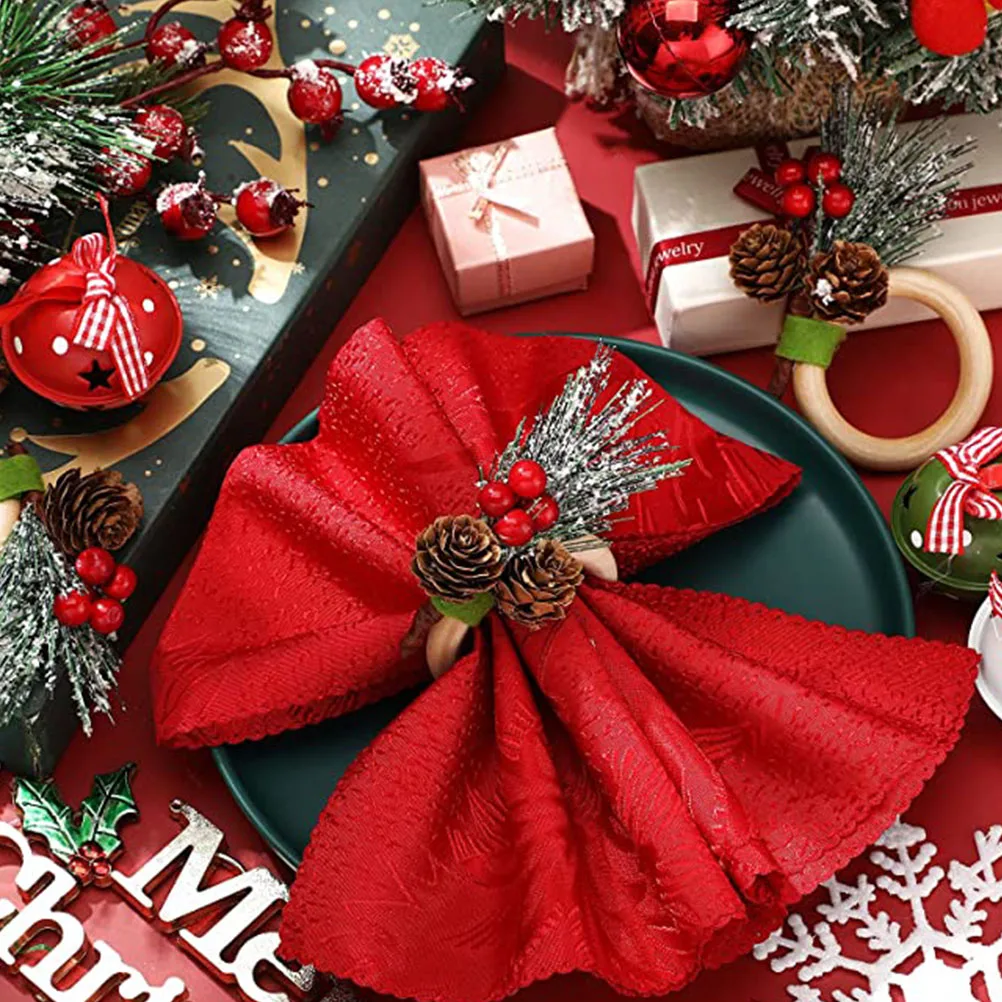 

6pcs Christmas Napkin Rings Pine Cone Style Decorative Plastic Xmas Party Table Settings Banquet Home Hotel Restaurant Berry
