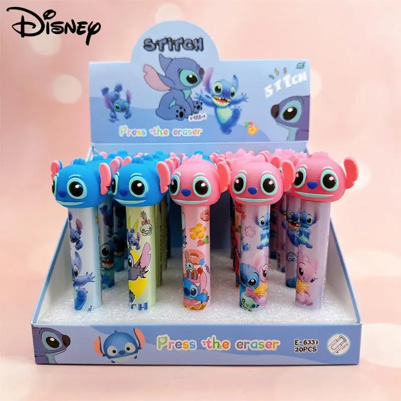 

20pcs Cartoon Disney Stitch Lipstick Modeling Eraser Lilo & Stitch Student Supplies Stationery Wholesale