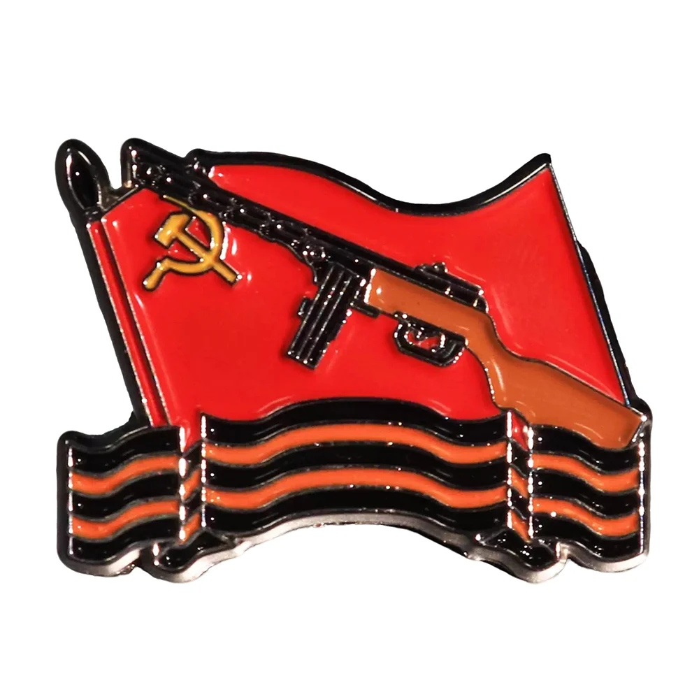 Soviet Red Flag Rifle Commemorative Badge Sickle and Hammer Elements Vintage Brooch Collectible Accessory Military Pin