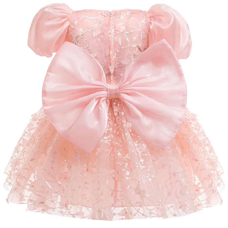 2026 Luxury girls' party dress short sleeved sequined butterfly mesh dress 3-8year old girls birthday gift, elegant party dress