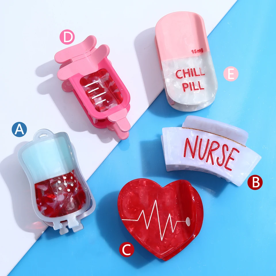 1 personalized blood bag claw hair clip, scrub, syringe, nurse's