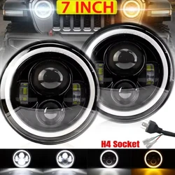 LED Headlight 7 inches Angel Eye for DRL H4 round Car led headlight for Motorcycle Off-Road Jeep JK Spotlights Work Light