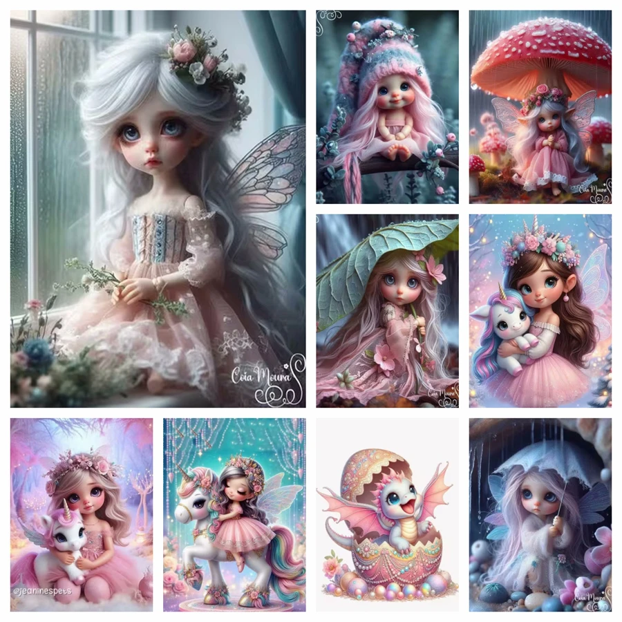 Lindo Ángel elfo unicornio chica arte decoración del hogar regalo 5D DIY AB Kit de pintura de diamante mosaico cuadrado completo bordado punto de cruz