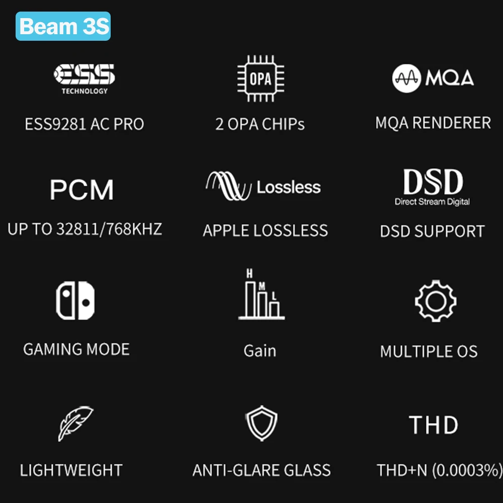 Hilidac-Amplificador de Auscultadores Portátil, Audio DAC, AMP de Alta Resolução, 4.4mm, Bal ESS9281, AC, MQA, DAC, 32Bit, 768kHz, Beam3s