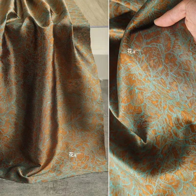 

Оранжево-зеленая художественная жаккардовая ткань в китайском стиле для юбки с лицом лошади, жилета, куртки, дизайнерская ткань, шитье своими руками на метр