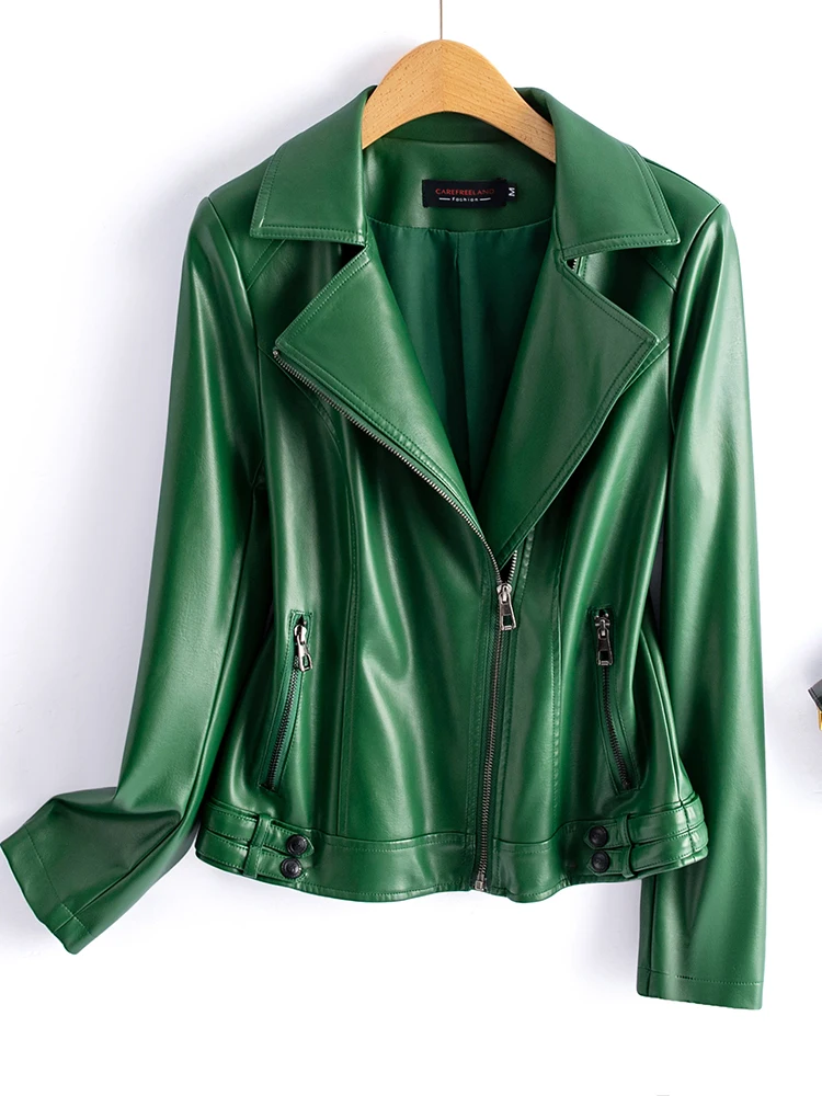 Genuine Leather Suit Collar Women\'s Short Spring Autumn Jacket Elegant Slim-Fit Sheepskin Coat Thickened Warm Soft Comfortable