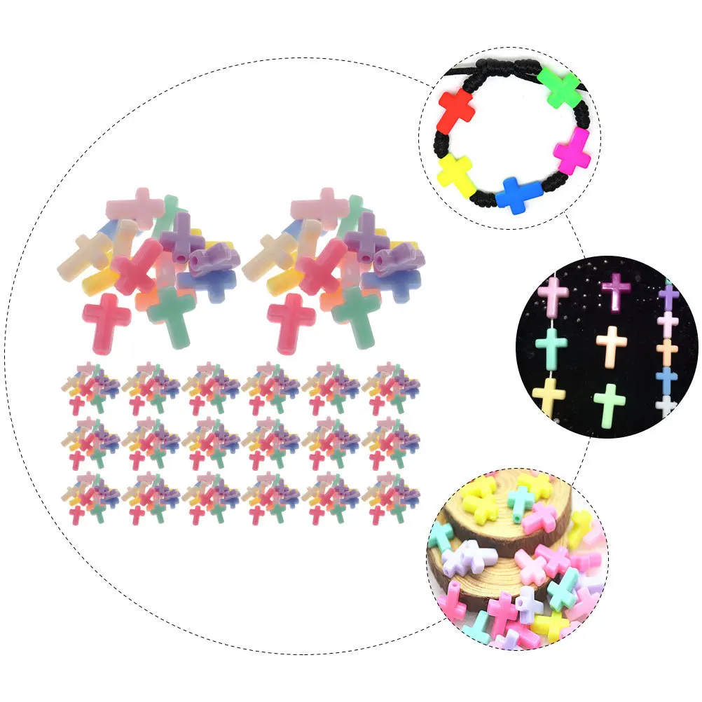 500Pcs Plastic Cross Beads Glossy Finish for DIY Bracelets Necklaces Anklets Jewelry Crafting Accessories Handmade Decorations