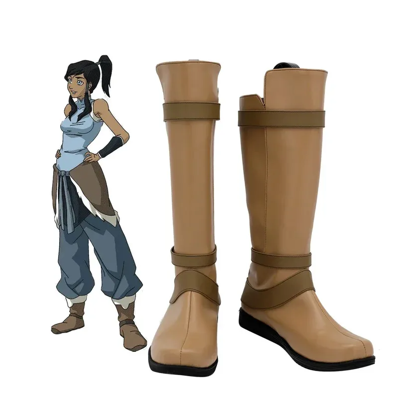 2025 aaa 4 코라의 전설 코스프레 부츠 브라운 가죽 신발 유니섹스를 위한 모든 사이즈 맞춤 제작