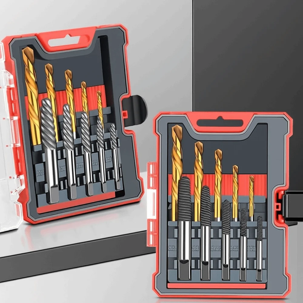 

Left Hand Drill Bit Set Save Time Carbon Steel Broken Screw Extractor Set Smooth Chip Removal Strong Bite Force