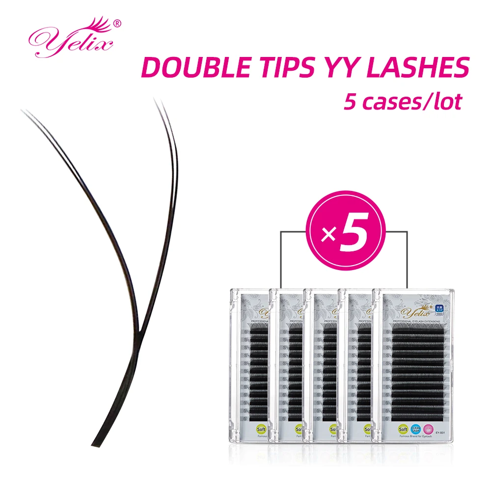 

Накладные ресницы Yelix 5 Cases Double Tips 2D YY L/LC/LD/LU/L+ Curl 2D-Y Shape, мягкие, легкие, для наращивания, для макияжа