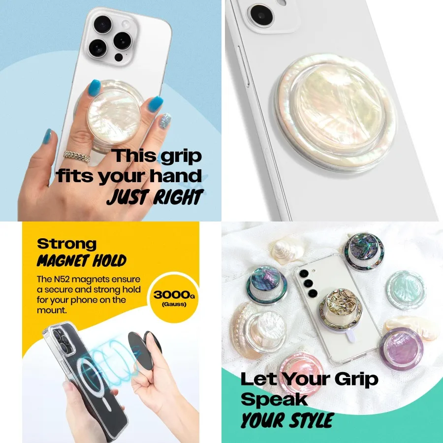 

OnTheGrip Cute Natural Seashell Design Round Shape Collapsible Mobile Phone Grip Stand Holder for Smartphone Tablet Cell Phone