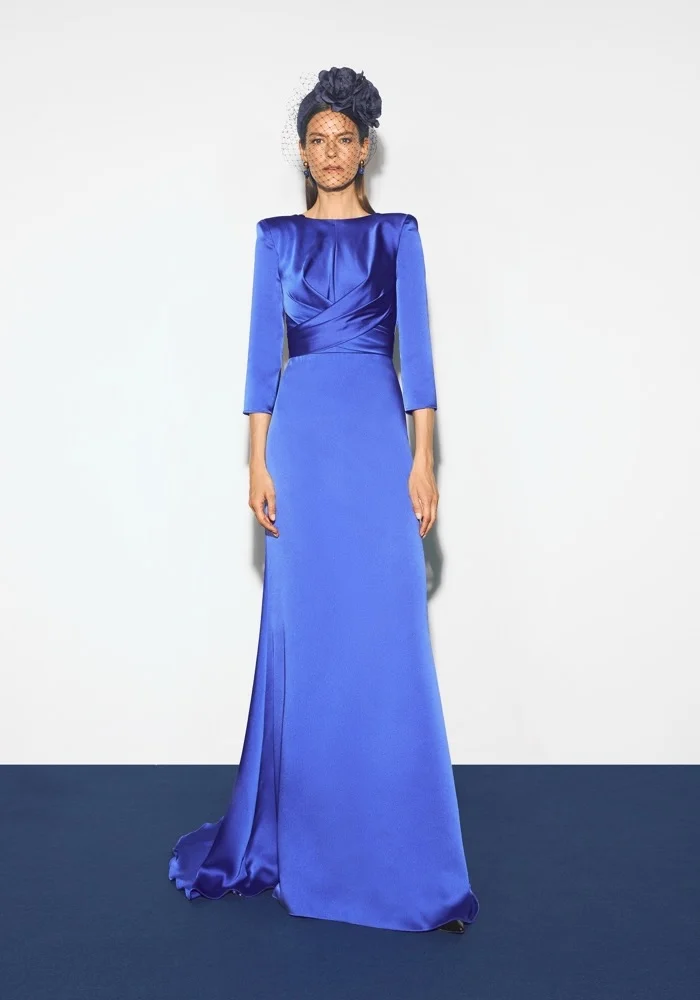 Customized Simple Charmeuse Criss-Cross Pleat A-line O-Neck Long Dresses Bespoke Occasion Dresses Classic Sizes Available Formal