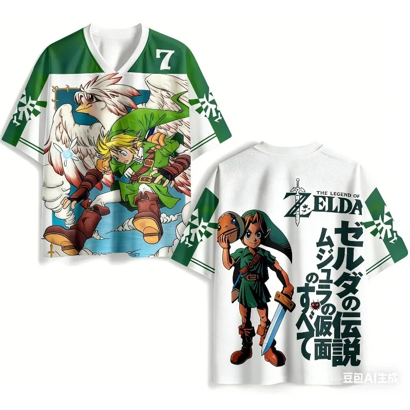 The Legend of Zelda Tears of The Kingdom Jersey T-shirt 3D Print Link Zelda Streetwear V-Neck Mesh Short Sleeve Unisex Top view 2
