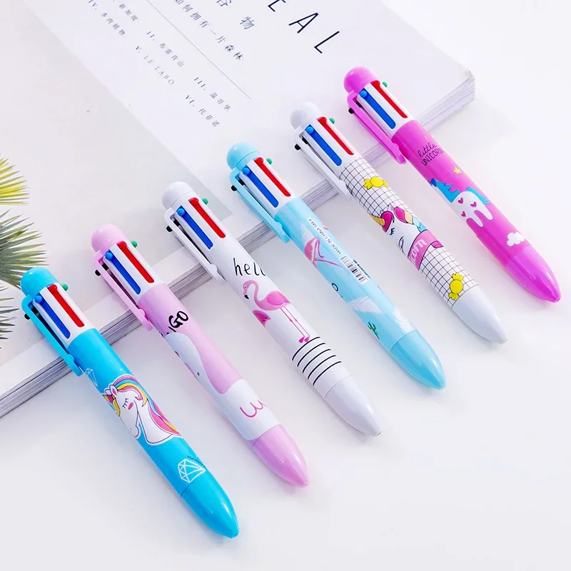 

24 шт., креативный мультяшный единорог, фламинго, 6-цветная шариковая ручка, специальная ручка для ручного счета, канцелярские принадлежности, шариковая ручка