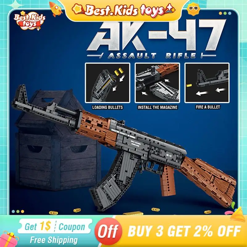 

AK47 пистолет, пистолет, 1366 шт., строительные блоки, винтовка, спецназ, военная армия, оружие, серия моделей, набор для детей, искусственные игрушки, могут стрелять пули