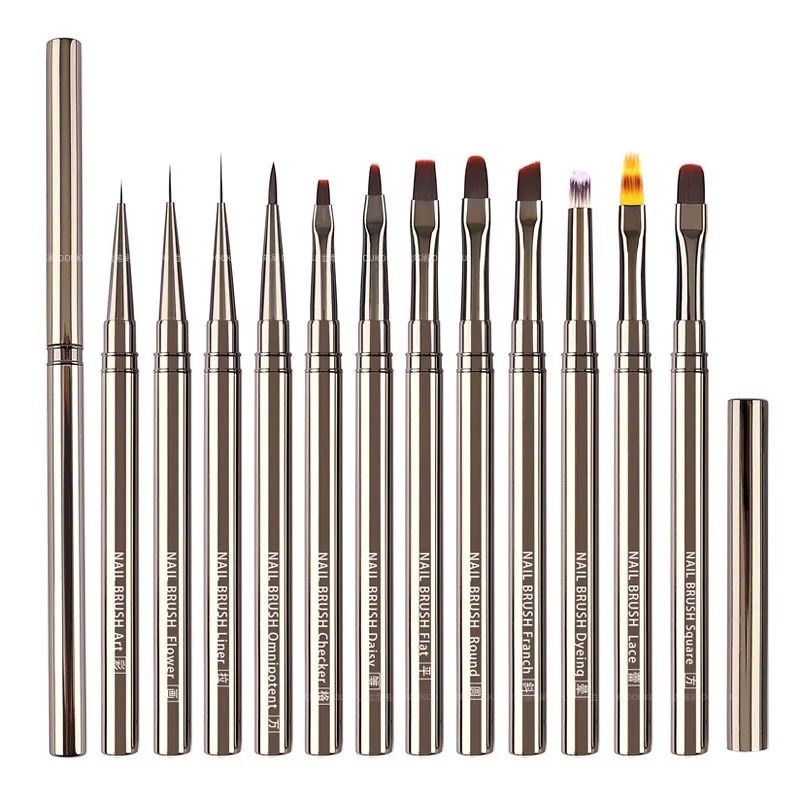 Pinceaux carrés ou ronds pour Nail Art, tige métallique, brosse multifonctionnelle pour Nail Art, stylo de coloration dégradé, brosse pour luminothérapie