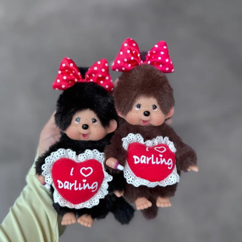 

Monchhichi Couple Soft Plush Doll Keychain Red Polka Dot Bow I Love Darling Heart Bag Pendant Charm Birthday Gift For Women