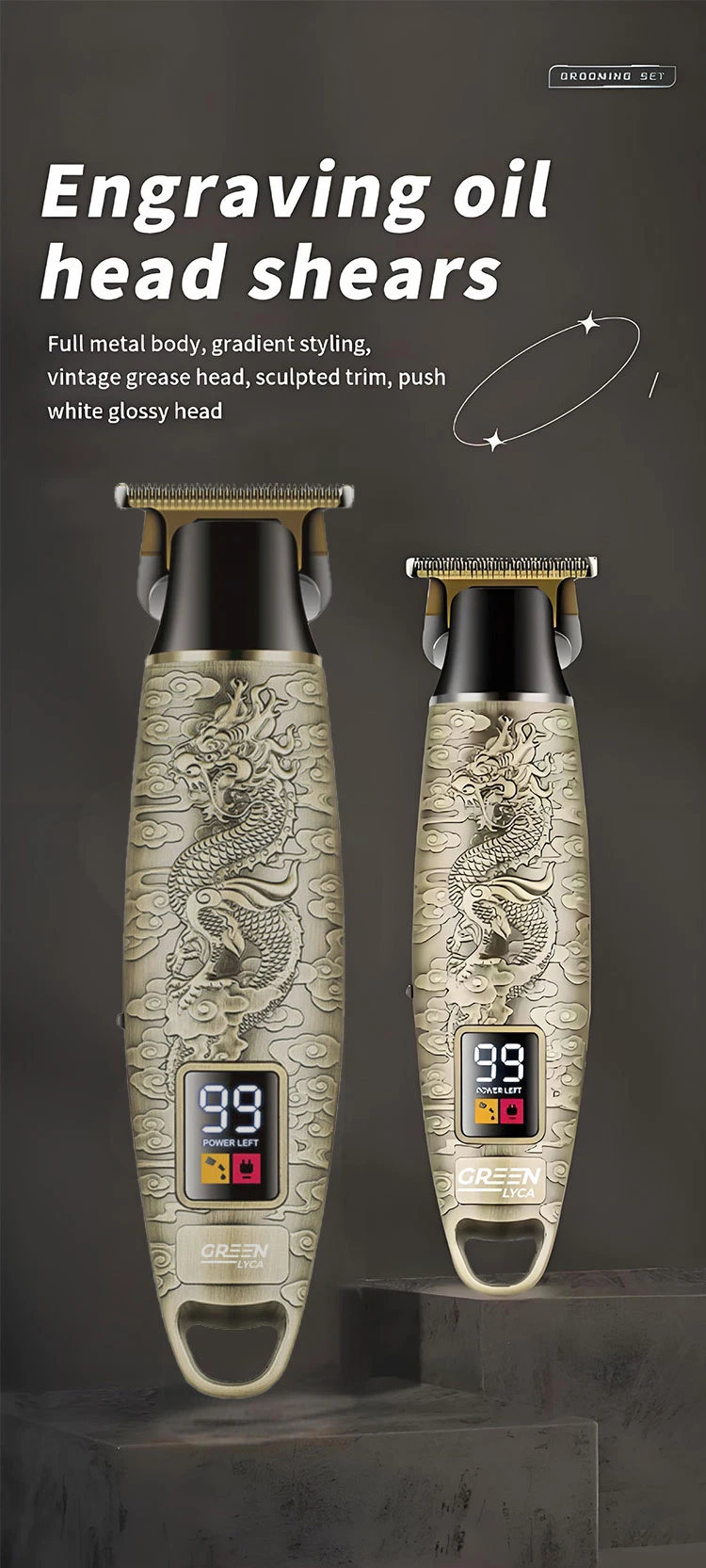 GREENLYCA GL69928 Vintage Hairdresser Electric Clippers Barber Shop LED Hair Trimmer Dragon Carving