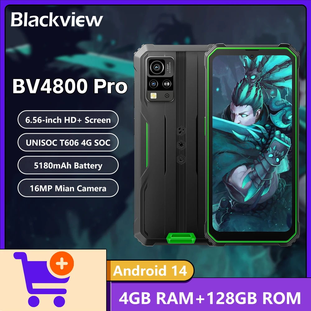 Blackview BV4800 Pro Rugged Phone 4GB+128GB 6.56'' Display 16MP Camera 5180mAh Battery Android 14 Unisoc T606 4G NFC Smartphe