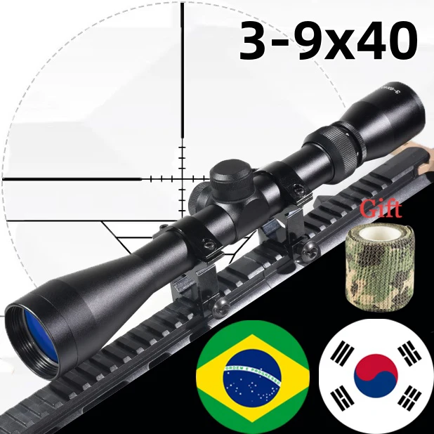 3-9X40 Hunting Tactical Crosshair Reticle Adjustable Zoom 25.4mm Tube Rifle Airsoft Accessoires Sight Fit 11mm/20mm Rail Mount