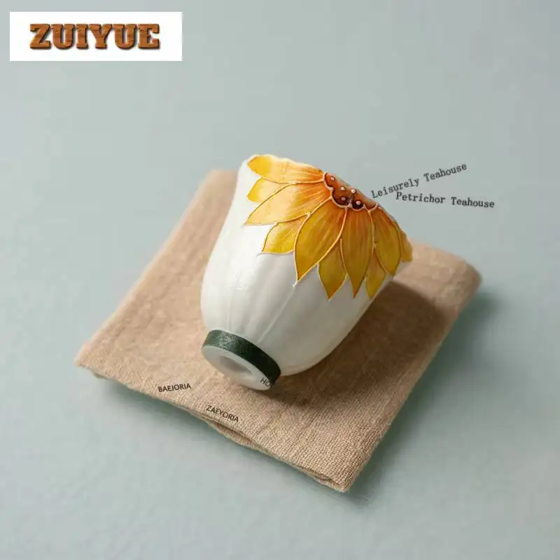 60ml Hand-painted Sunflower Teacup Creative Tea Bowl Water Jug Tea-tasting Personal Cup Jianzhan Master Cups Tableware