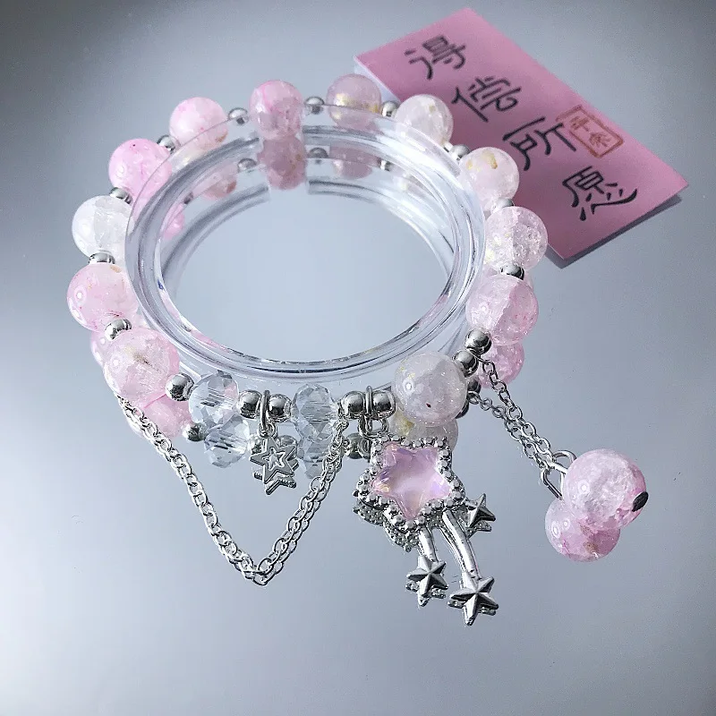 Forest Style Sweet Meteor Glass Bracelet Sky Blue Visible White Versatile Handstring Unique Crystal Beads