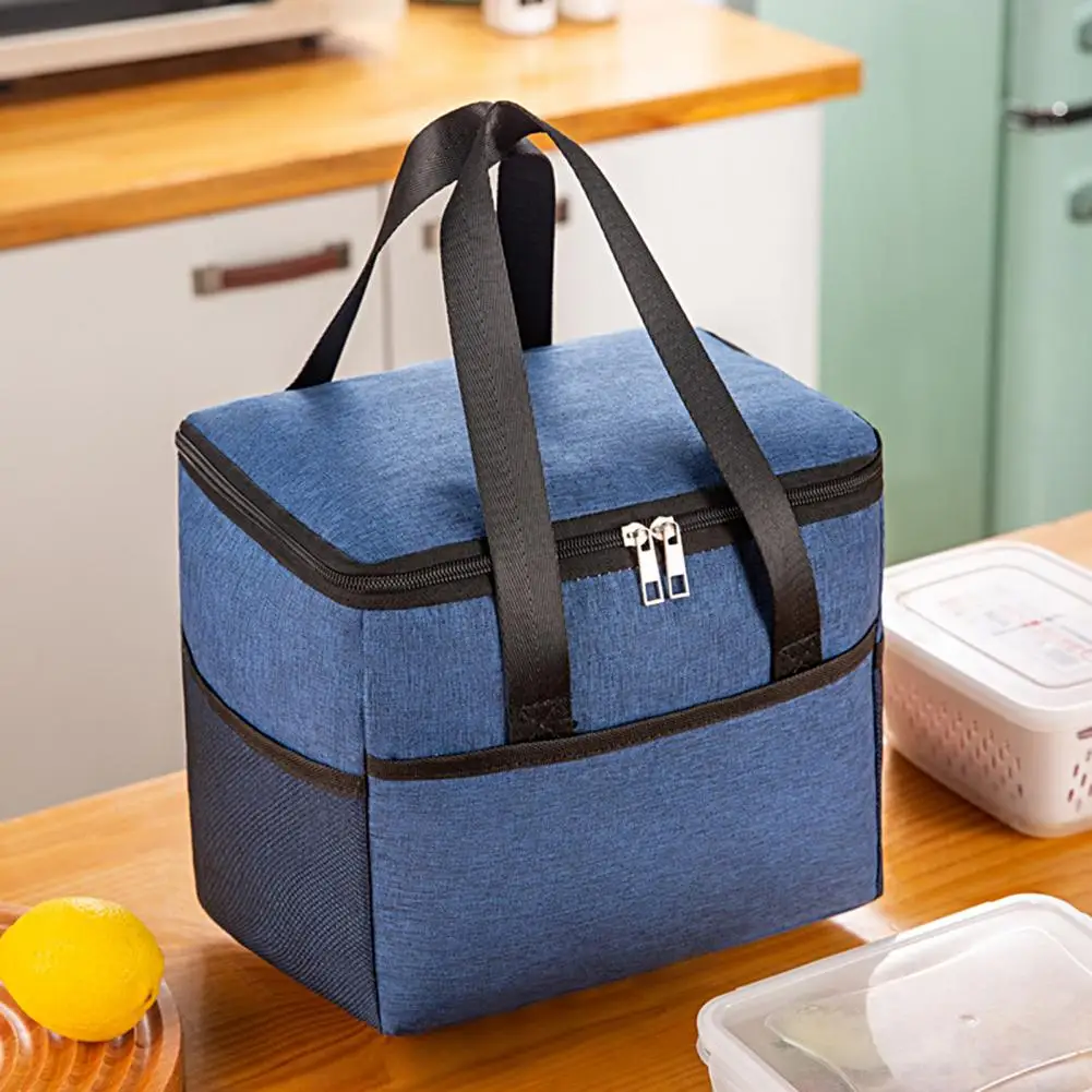 Practical Cooler Thermal Bag Solid Color Lunch Box Bag Waterproof Front Insert Pocket Insulation Bag  Cold-storaging