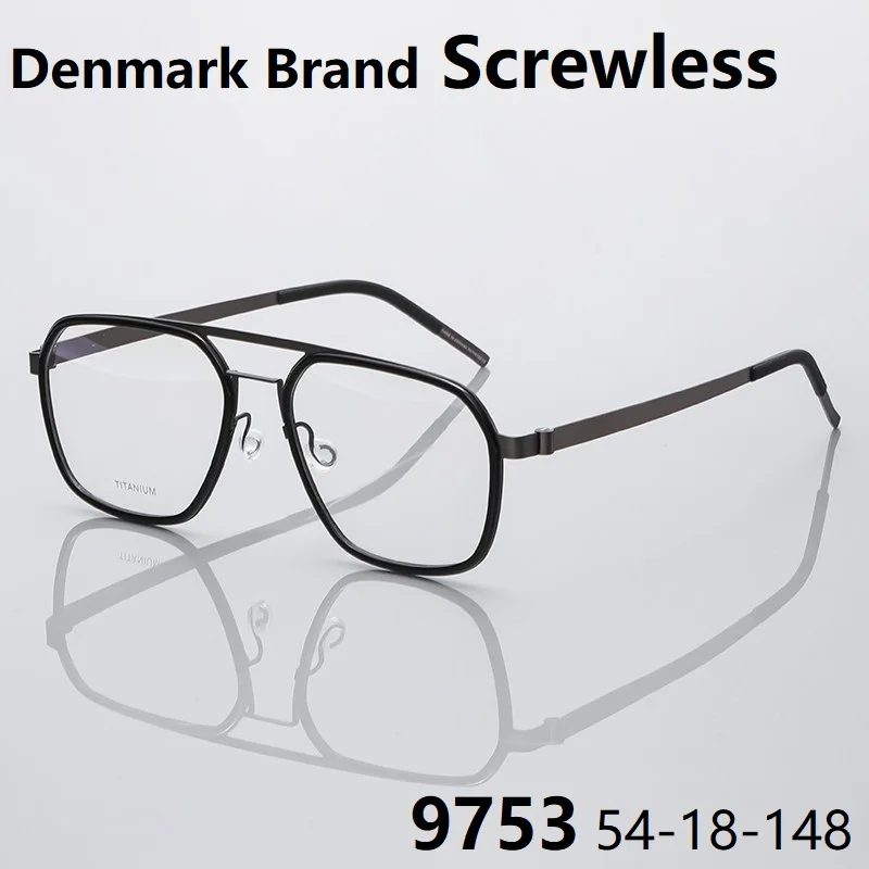 

Оправа для очков без винтов из тонкого титана, модель 9753, бренд Дания, ультралегкие, ручной работы, для женщин и мужчин, большие оправы, двойная перемычка, в стиле «пилот»