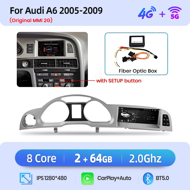 Junsun 8.8 Inch Draadloze CarPlay Andorid Auto Radio Multimedia Voor Audi A6 C6 4F 2005-2011 MMI 2G 3G GPS Navigatie Stereo