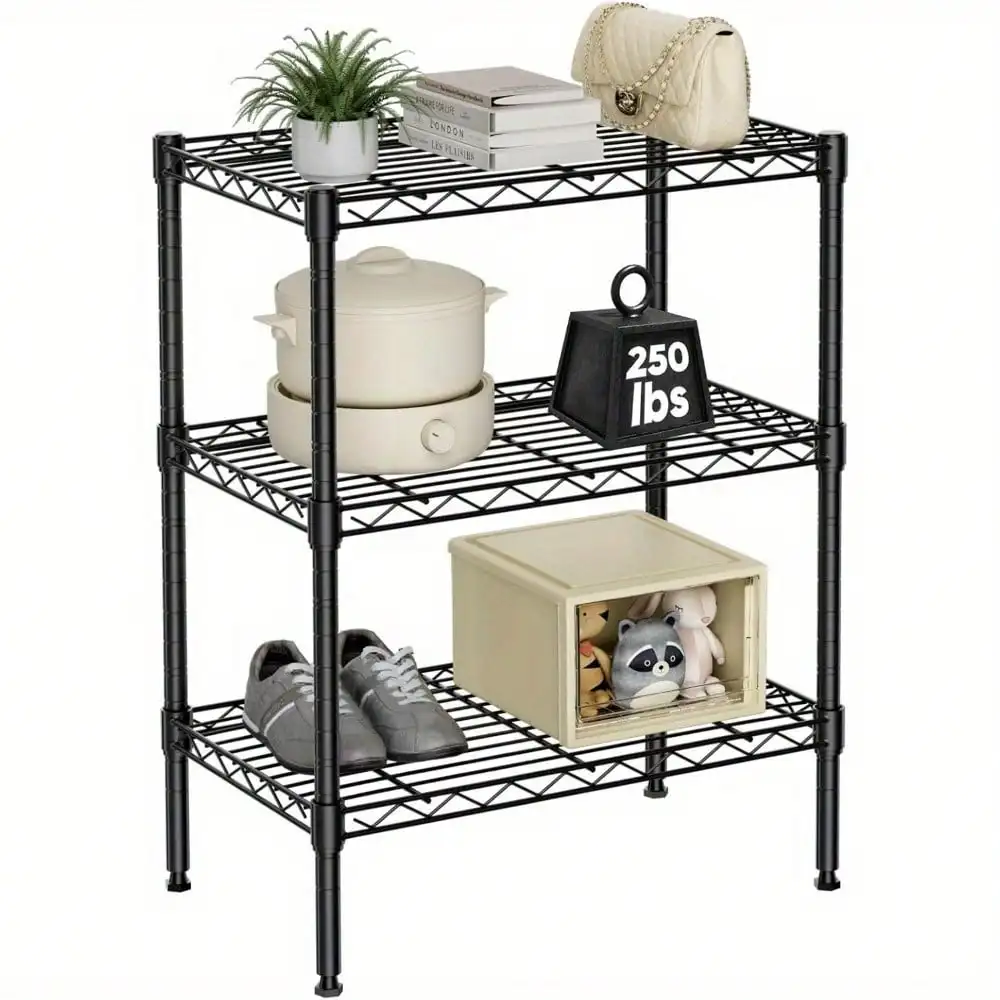 3-Tier Storage Shelving Unit, Adjustable Metal Wire Racks