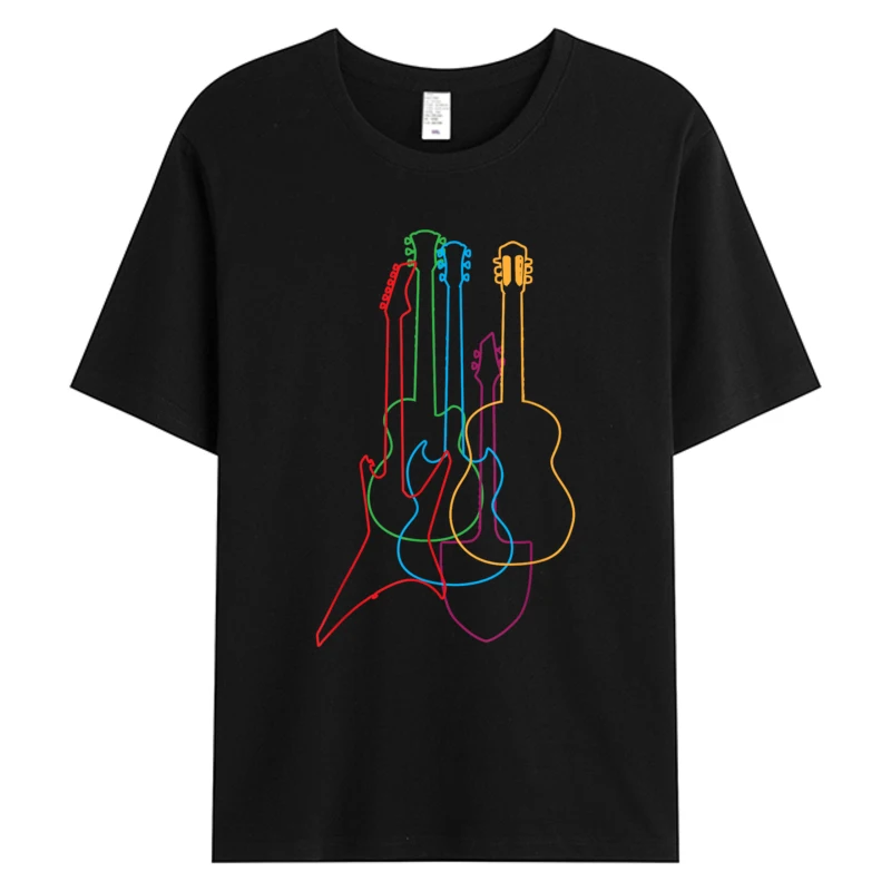 

2025 Graphic T-Shirt Colored Guitars Electric Acoustic Classical Gift Men Cotton Tshirt Guitar Design Birthday Music Lovers Tees