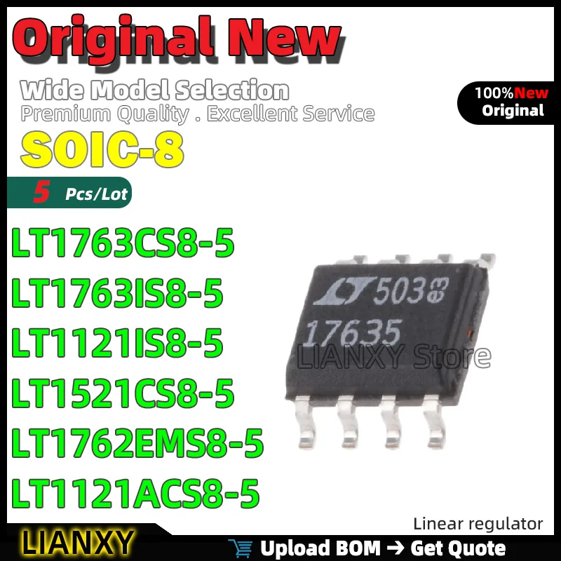 5pcs SOIC-8 LT1763CS8-5 LT1763IS8-5 LT1121IS8-5 LT1521CS8-5 LT1762EMS8-5 LT1121ACS8-5 Linear regulator New Original