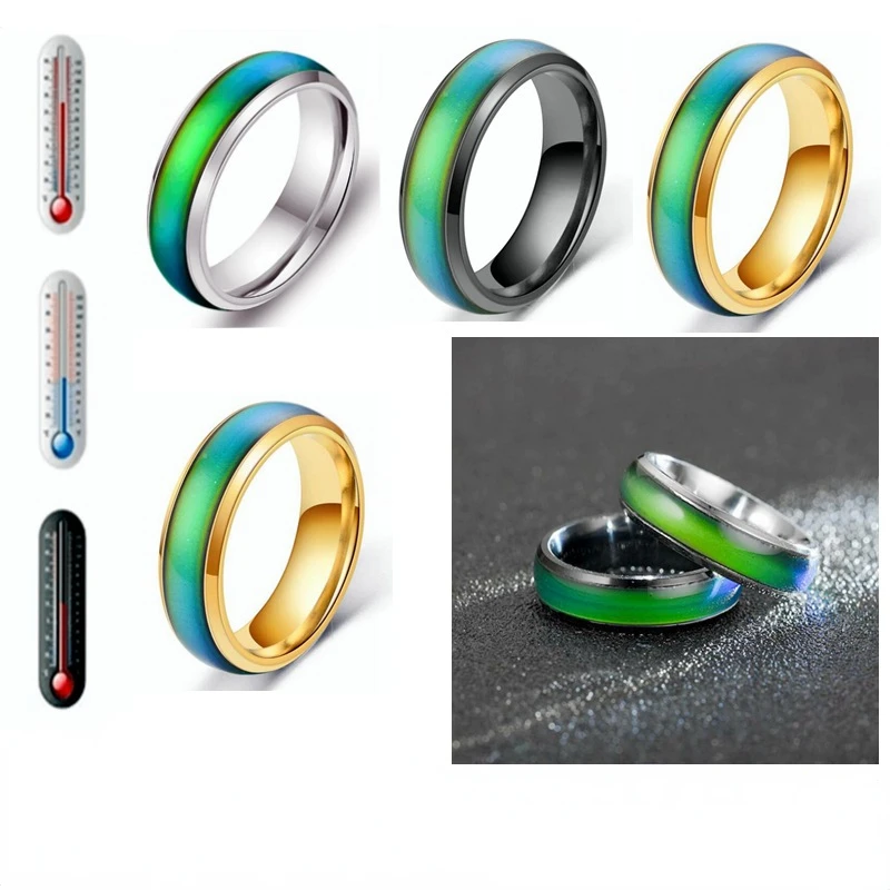 Meetvii Romantic Changing Color Stainless Ring Mood Emotion Feeling Temperature Couples Rings for Women Men Tone Jewelry Gift