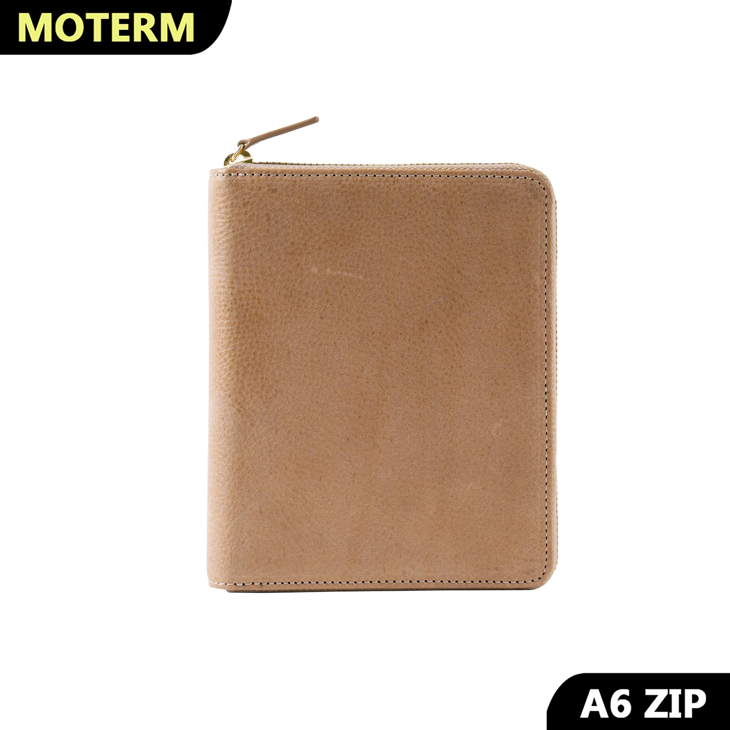 Moterm Skóra garbowana roślinnie A6 Size Zip Cover z górną kieszenią Skóra bydlęca Planner Zipper Notebook Organizer Agenda Dziennik Pamiętnik