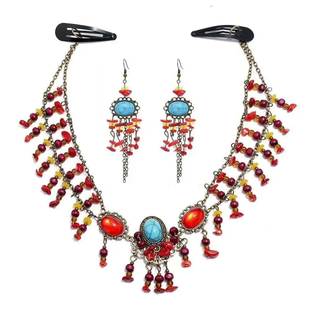 

Vintage Ethnic Style Head Chain Multicolors Beads Handcrafted Festival Forehead Chain Bohemian Styles Beaded Tassel