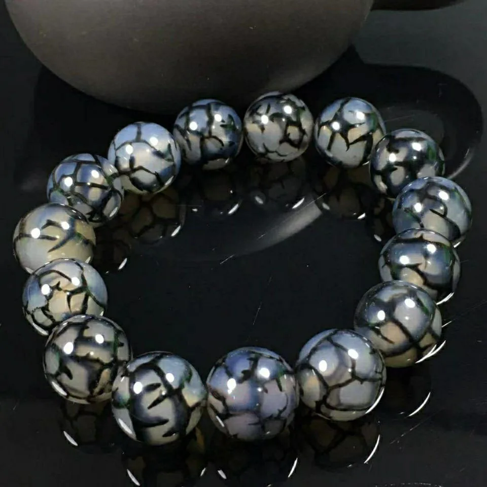 

Ice flower dragon pattern silk-twisted agate round bead single circle bracelet, men's and women's simple ethnic style bracelet
