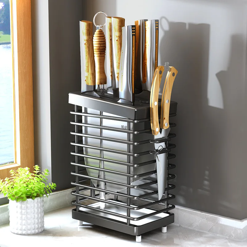 

Silver Black Mesh Stainless Steel Knife Holder Wall Mount Desktop Knife Stand Metal 9 Slots Chef Kitchen Knives Storage Rack