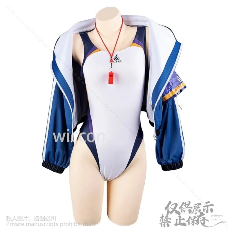 Juego de archivo azul Ogata Kanna, disfraz de Anime, abrigo, traje de baño Kawaii, mono Sexy, Jirai Kei, orejeras peludas personalizadas